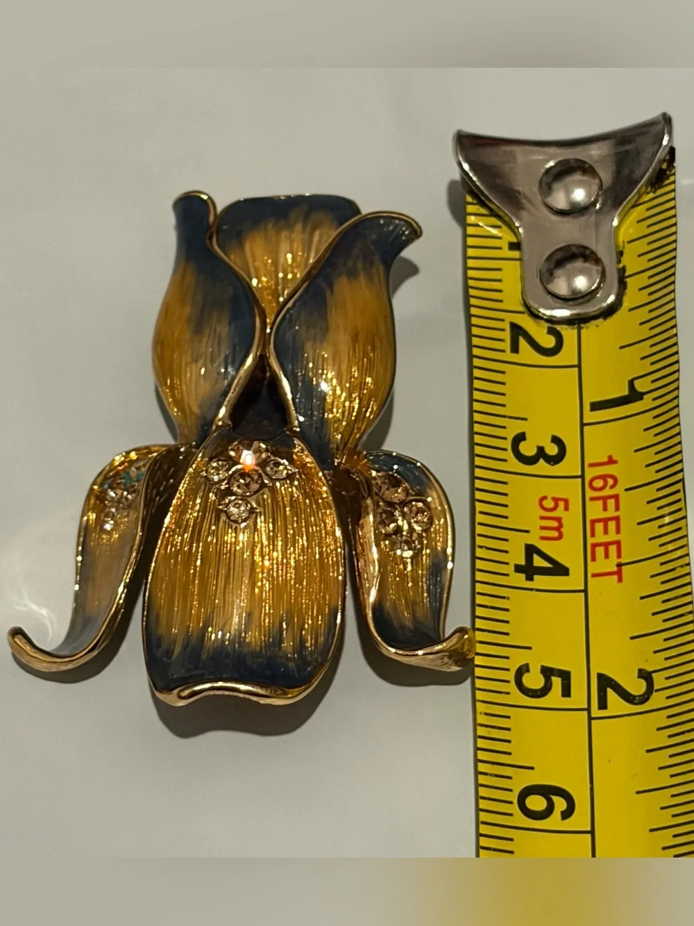 VTG Monet Iris Brooch Blue And Gold Enamel Petals Signed